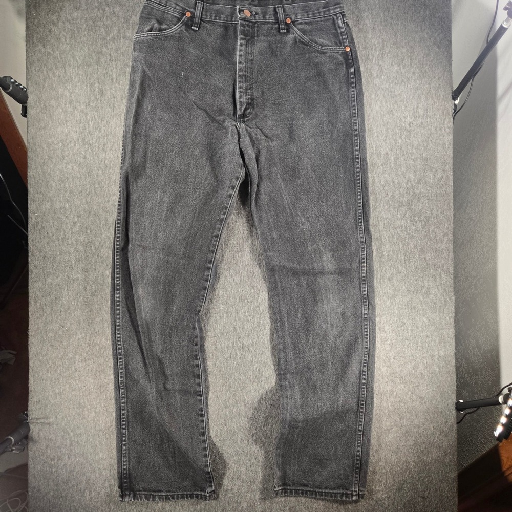 Vintage Wrangler Jeans Mens 36x34 Black Denim Cowboy Cut 13MWZWK Straight Leg